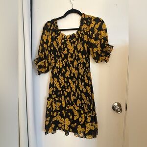 Floral Black and Yellow Women's Dress